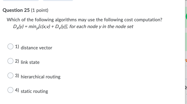 Solved Question 23 (1 point) The routing problem can be | Chegg.com