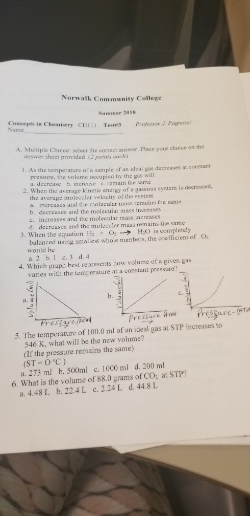 Solved Norwalk Community College Summer 2018 Concepts in | Chegg.com