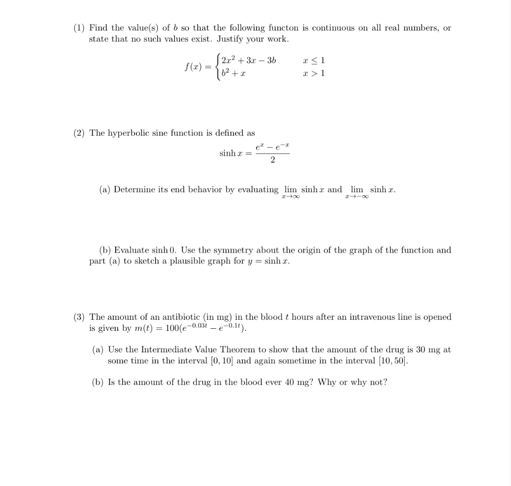 Solved (1) Find The Value(s) Of B So That The Following | Chegg.com