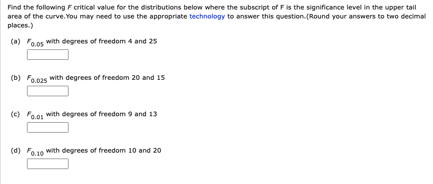 Solved Find the following F critical value for the | Chegg.com