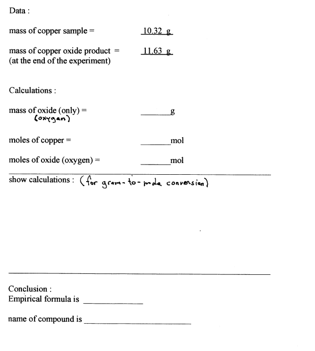 Solved From the lab data provided, use the mole concept to