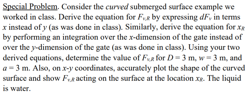 Solved Special Problem. Consider the curved submerged | Chegg.com