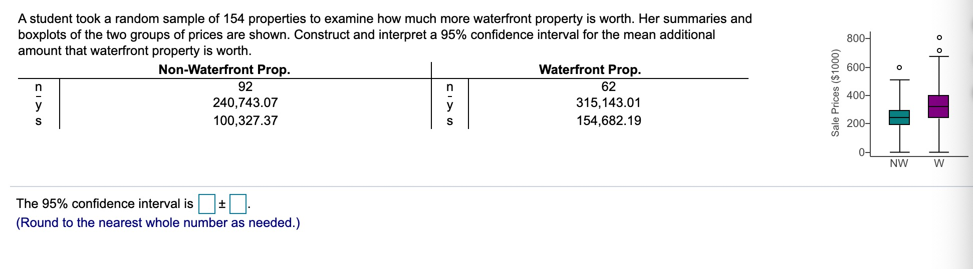 Solved A Student Took A Random Sample Of 154 Properties T Chegg Com