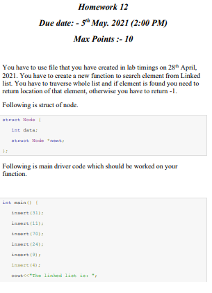 Solved Homework 12 Due date: - 28th March. 2021 (4:30 PM) | Chegg.com