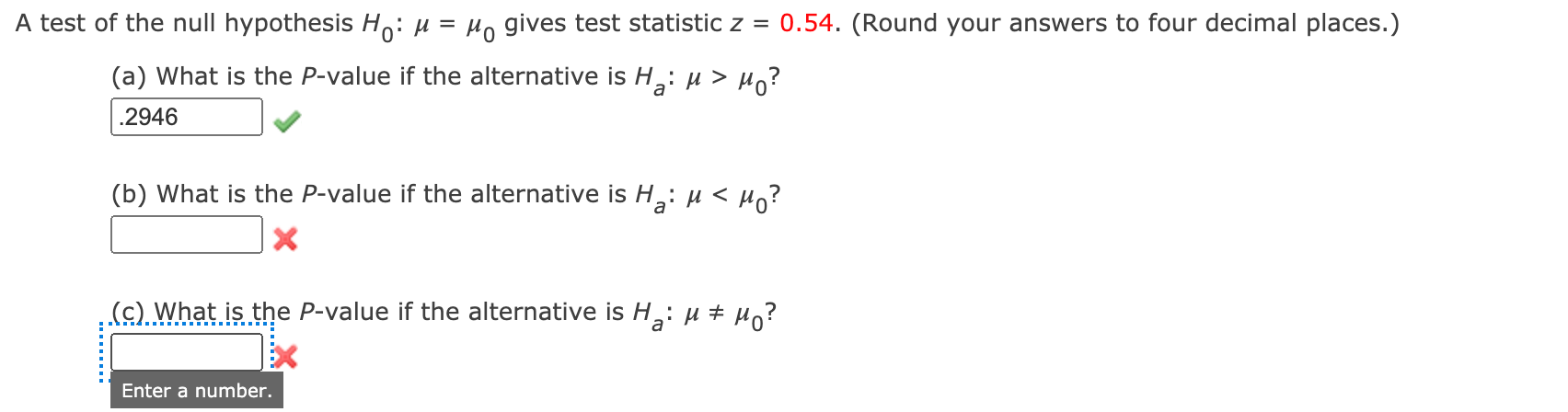 Solved A test of the null hypothesis Ho: u = Ho gives test | Chegg.com