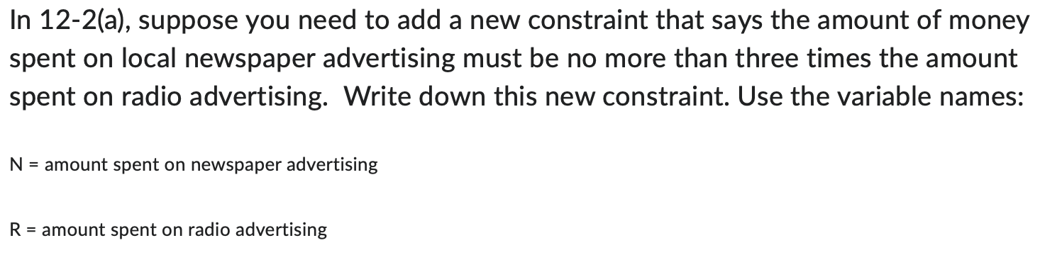 Solved Advertising Budget Allocation. The Sea Wharf | Chegg.com