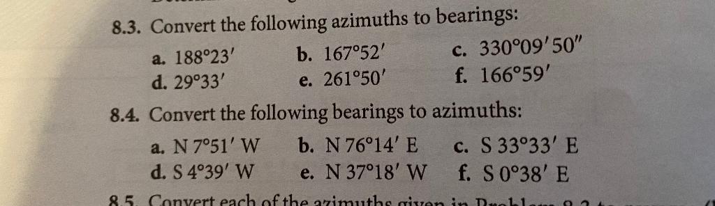 Solved 1. Convert the following bearings to azimuths