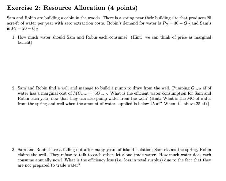 Solved Exercise 2 Resource Allocation 4 Points Sam And