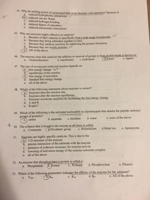 Solved 44. Why do melting points of unsaturated fatty acids