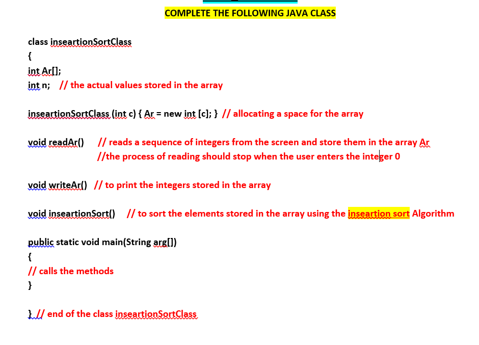 Solved COMPLETE THE FOLLOWING JAVA CLASS class | Chegg.com