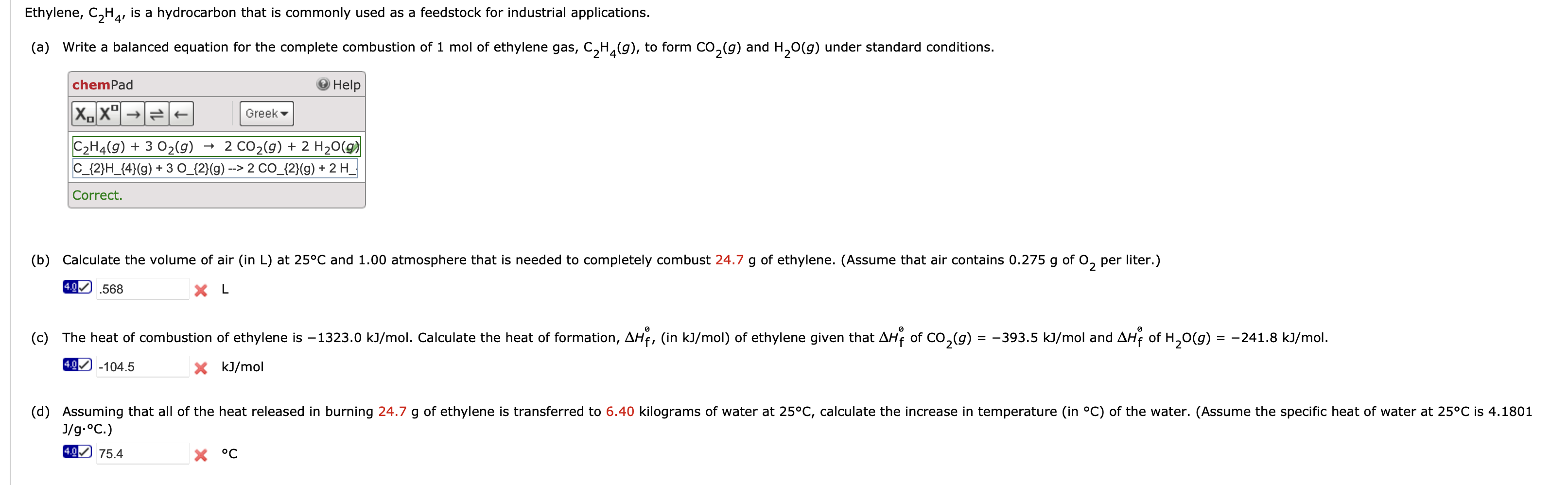 Solved Ethylene C2H4 is a hydrocarbon that is commonly Chegg