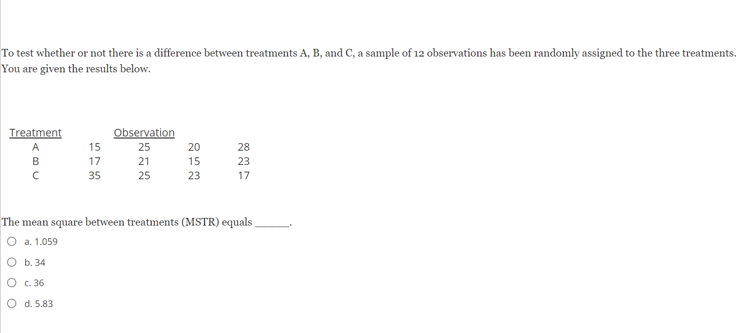 Solved To Test Whether Or Not There Is A Difference Between | Chegg.com