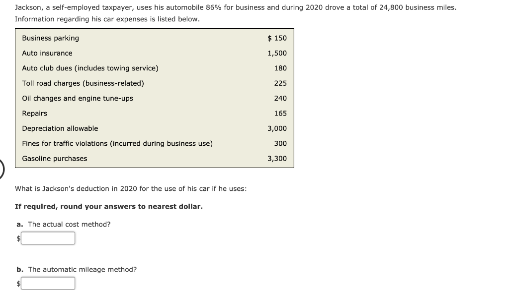 Solved Jackson, a selfemployed taxpayer, uses his