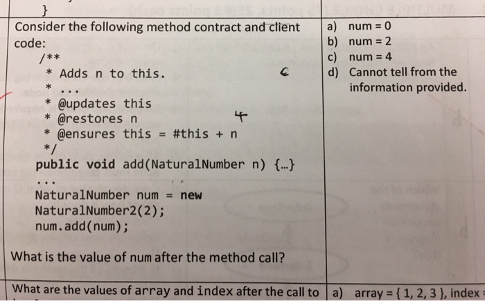 Solved Consider the following method contract and client | Chegg.com