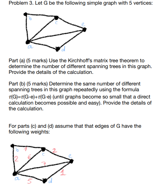 Solved Problem 3. Let G be the following simple graph with 5 | Chegg.com