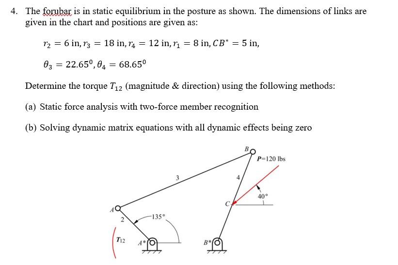 Solved 4. The forubar is in static equilibrium in the | Chegg.com