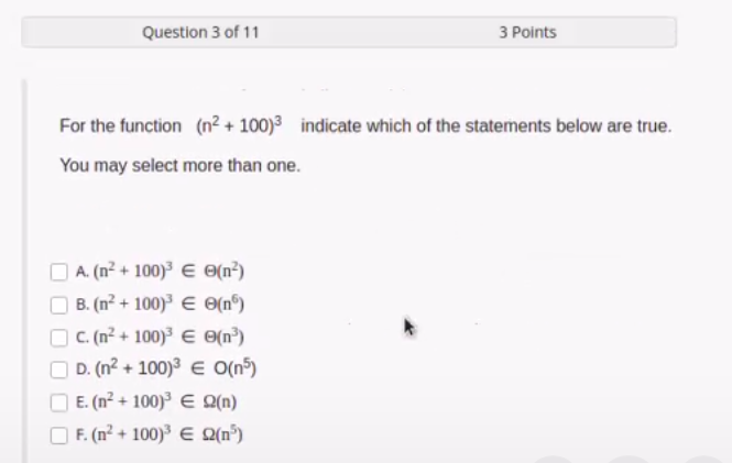 Solved Question 3 of 11 3 Points For the function (n2 + | Chegg.com