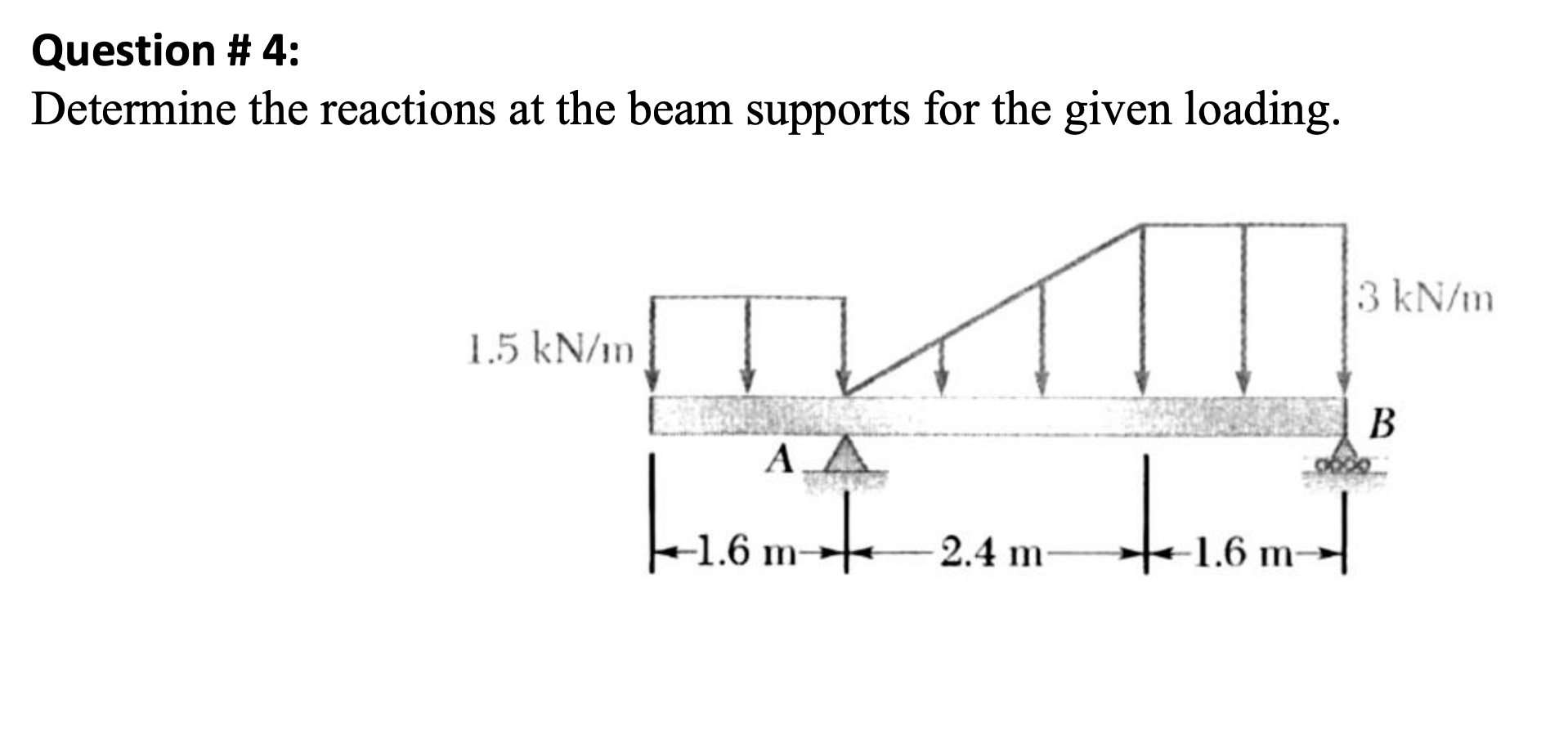 Solved Question \# 4: Determine The Reactions At The Beam | Chegg.com