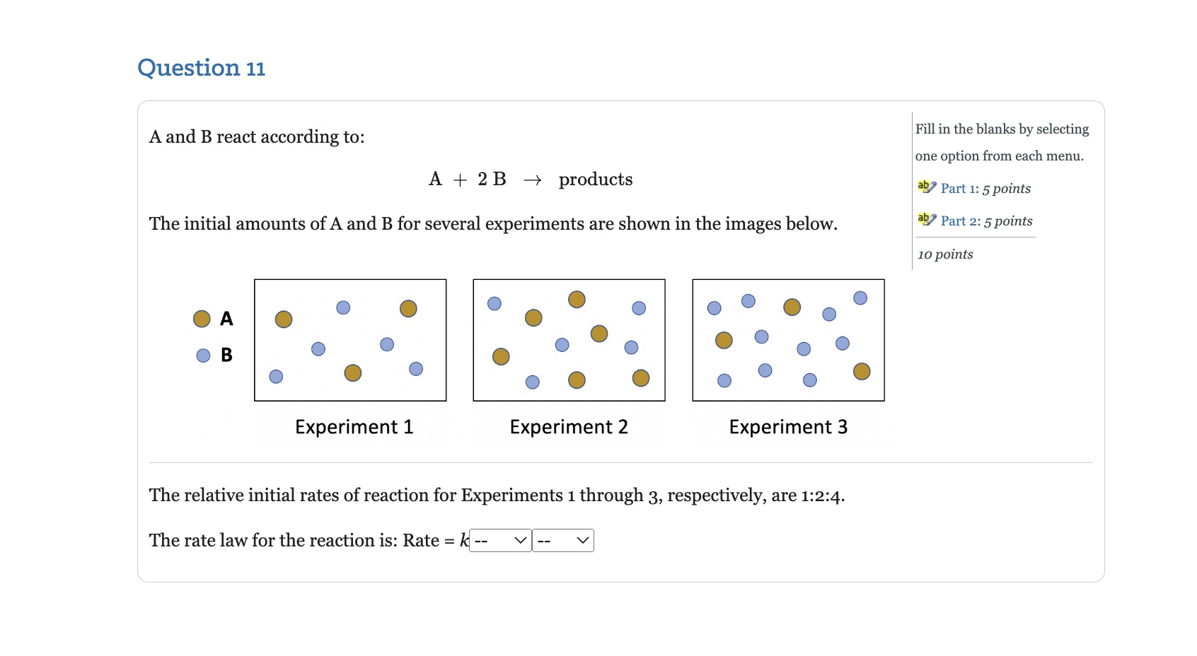 Solved Question 11A and B react according to:A+2B→ products | Chegg.com