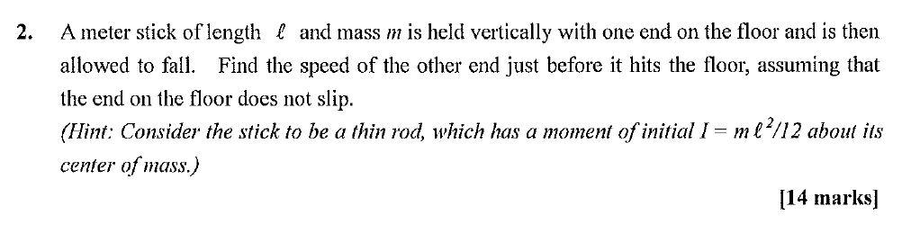 Solved 2. A meter stick of length [ and mass m is held | Chegg.com