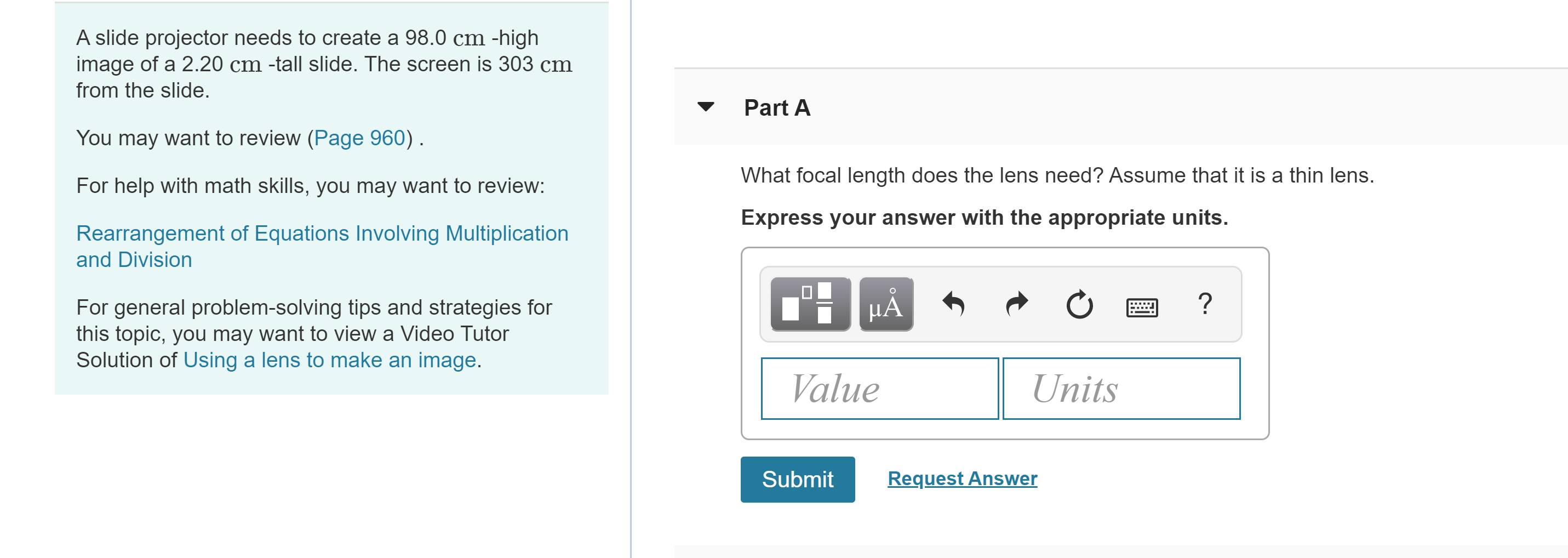 Solved A slide projector needs to create a 98.0 cm high