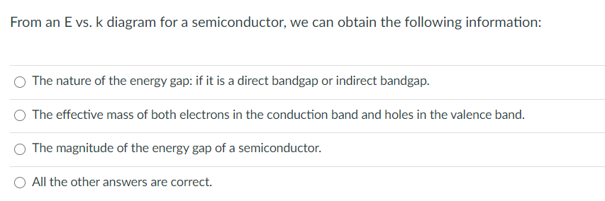 Solved From an E vs. k diagram for a semiconductor, we can | Chegg.com