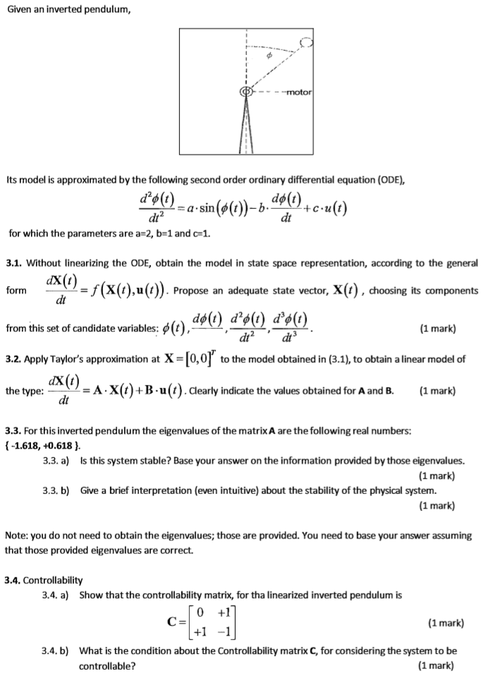 Solved Given An Inverted Pendulum Motor Its Model Is App Chegg Com