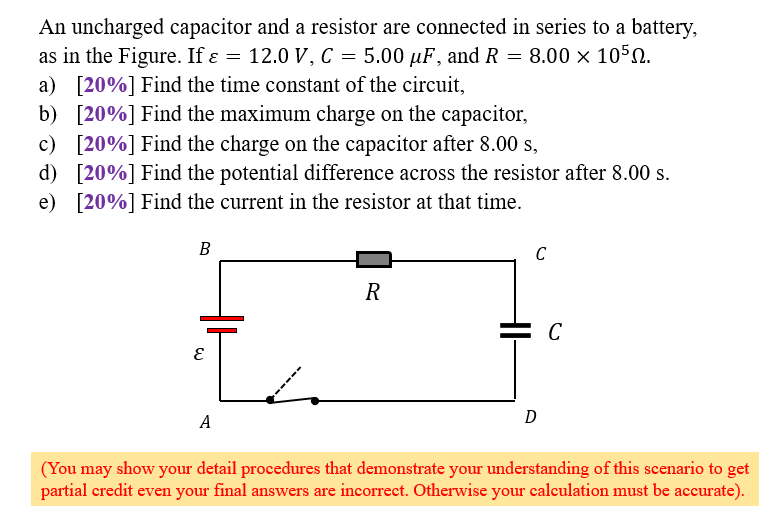 Solved An uncharged capacitor and a resistor are connected