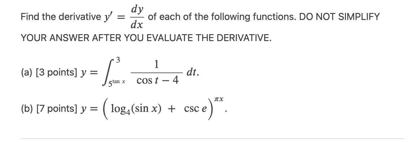 Solved Find the derivative y′=dxdy of each of the following | Chegg.com