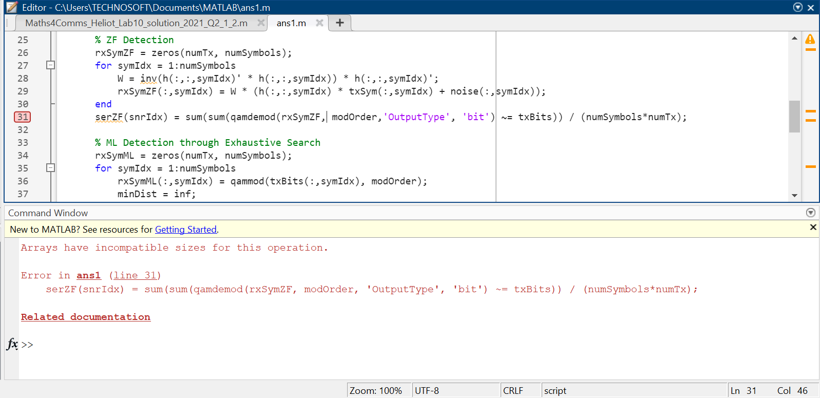 Solved clear all;close all;clc; % Simulation | Chegg.com