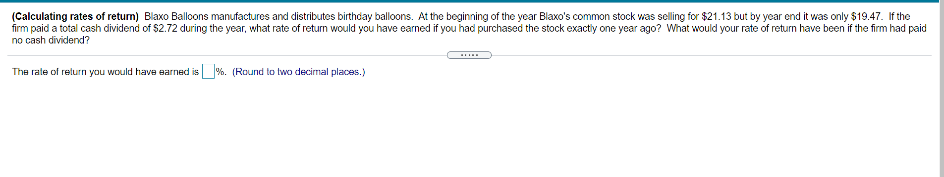 Solved (Calculating rates of return) Blaxo Balloons | Chegg.com