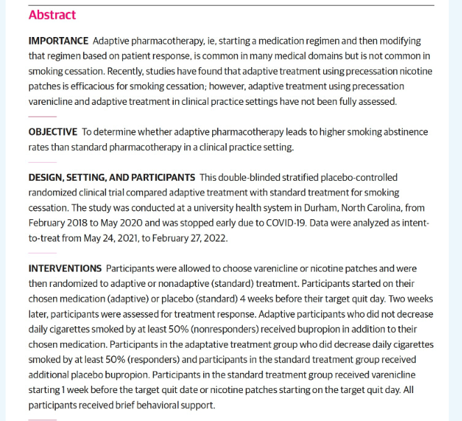 IMPORTANCE Adaptive pharmacotherapy, ie, starting a | Chegg.com