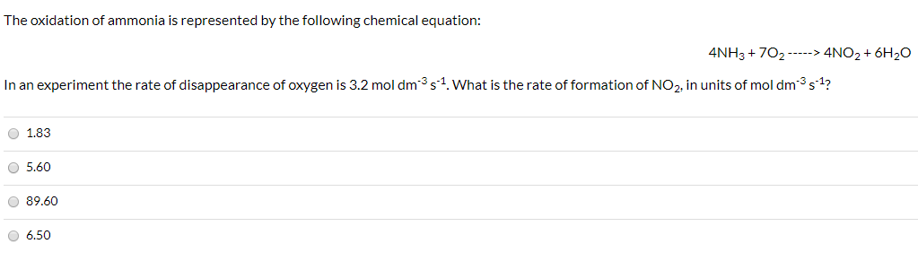 Solved The oxidation of ammonia is represented by the | Chegg.com