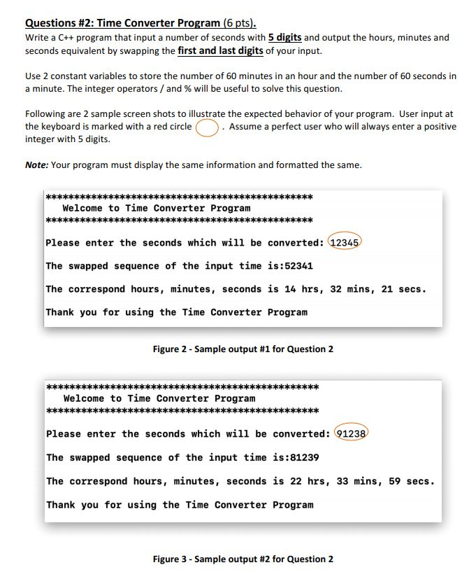 Solved Questions #2: Time Converter Program (6 pts. Write a | Chegg.com