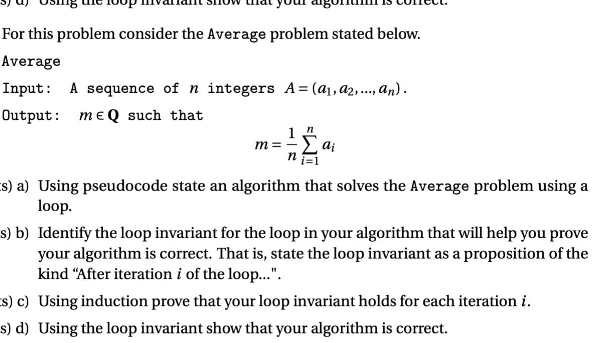Solved For this problem consider the Average problem stated | Chegg.com