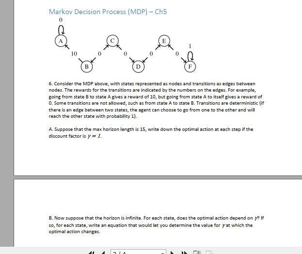 Solved Markov Decision Process (MDP) - Ch5 0 A 6. Consider | Chegg.com
