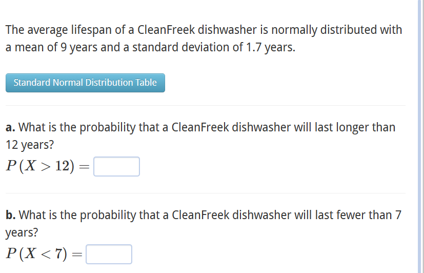 Solved The average lifespan of a CleanFreek dishwasher is