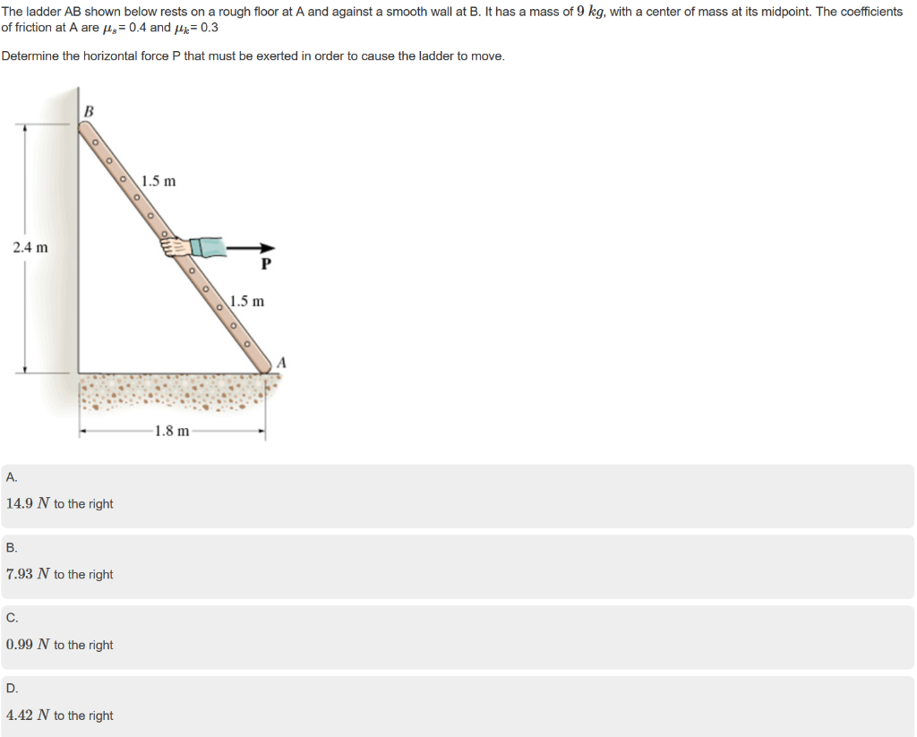 Solved The ladder AB shown below rests on a rough floor at A
