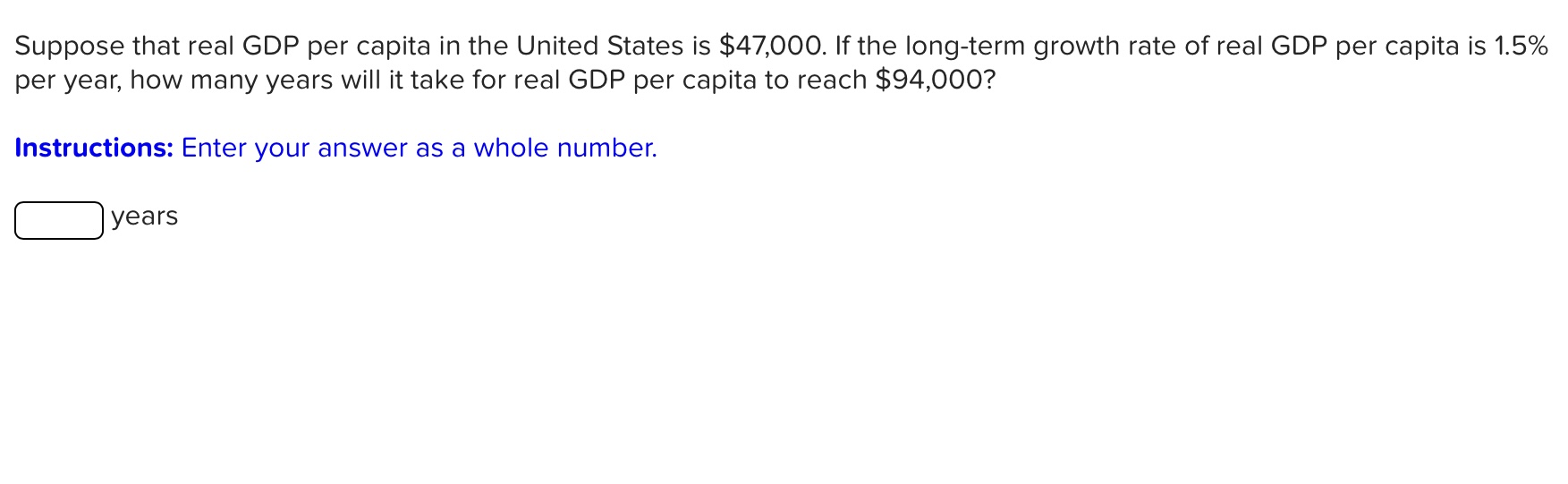 Solved Suppose that real GDP per capita in the United States | Chegg.com