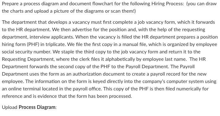 Solved Prepare a process diagram and document flowchart for | Chegg.com