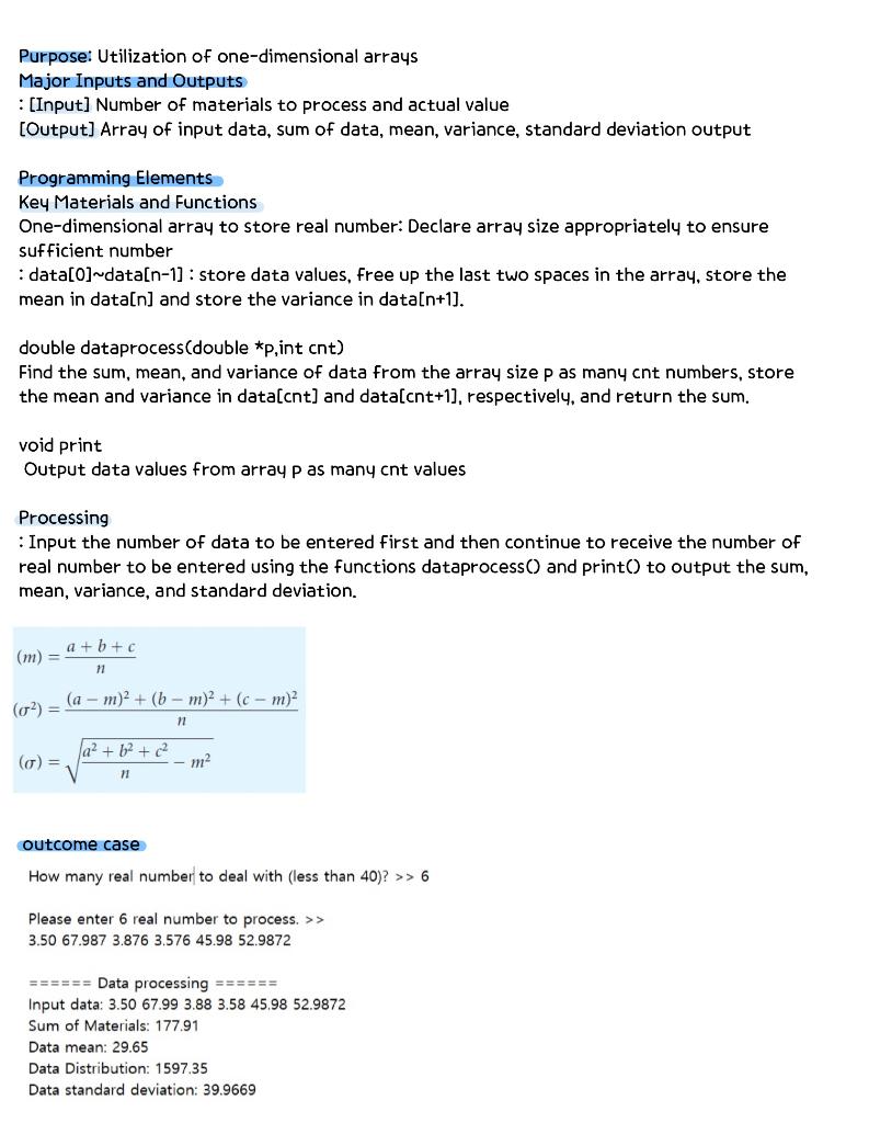 Solved Purpose: Utilization of one-dimensional arrays Major | Chegg.com
