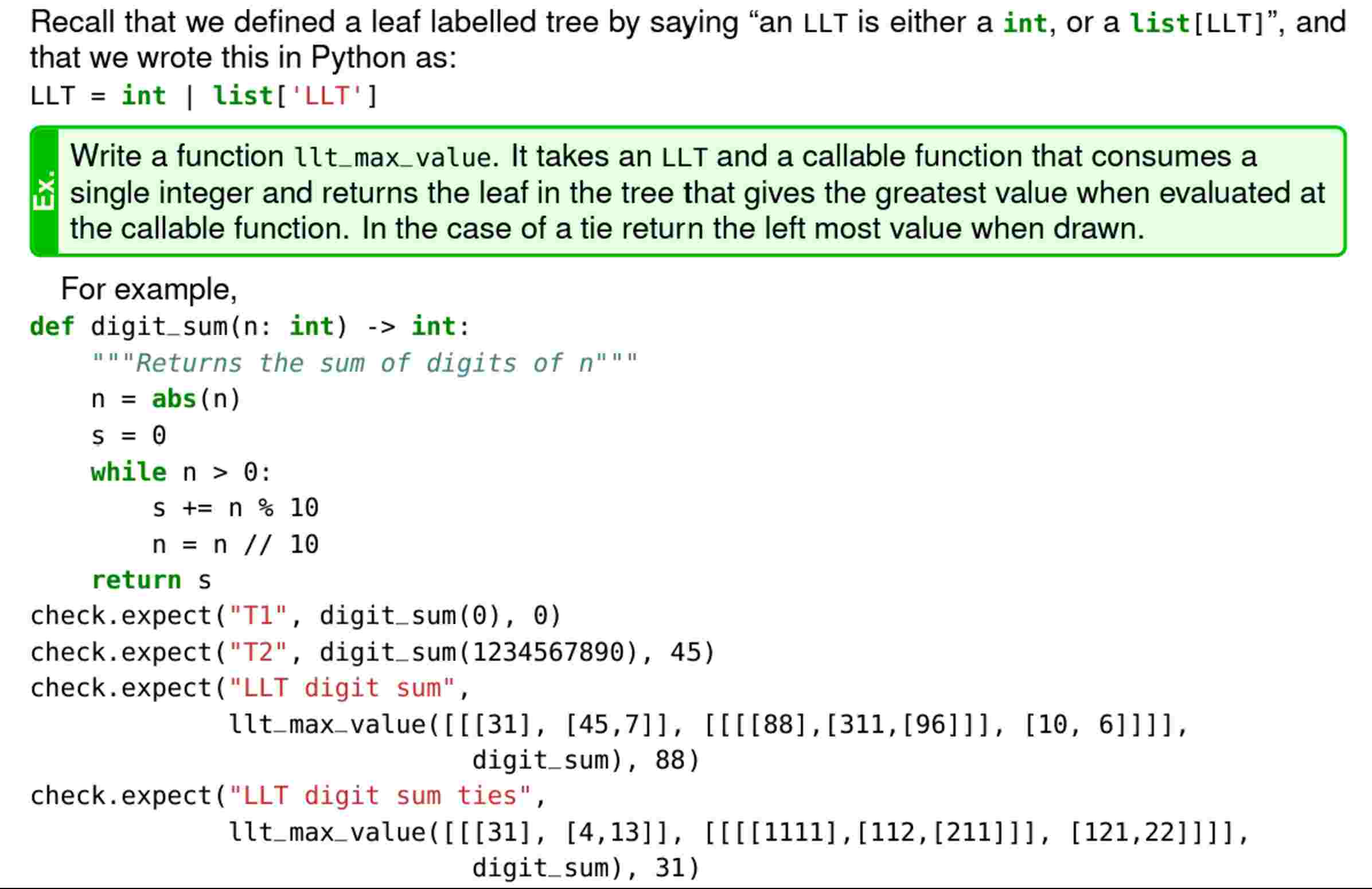 Solved python codeRecall that we defined a leaf labelled | Chegg.com image.