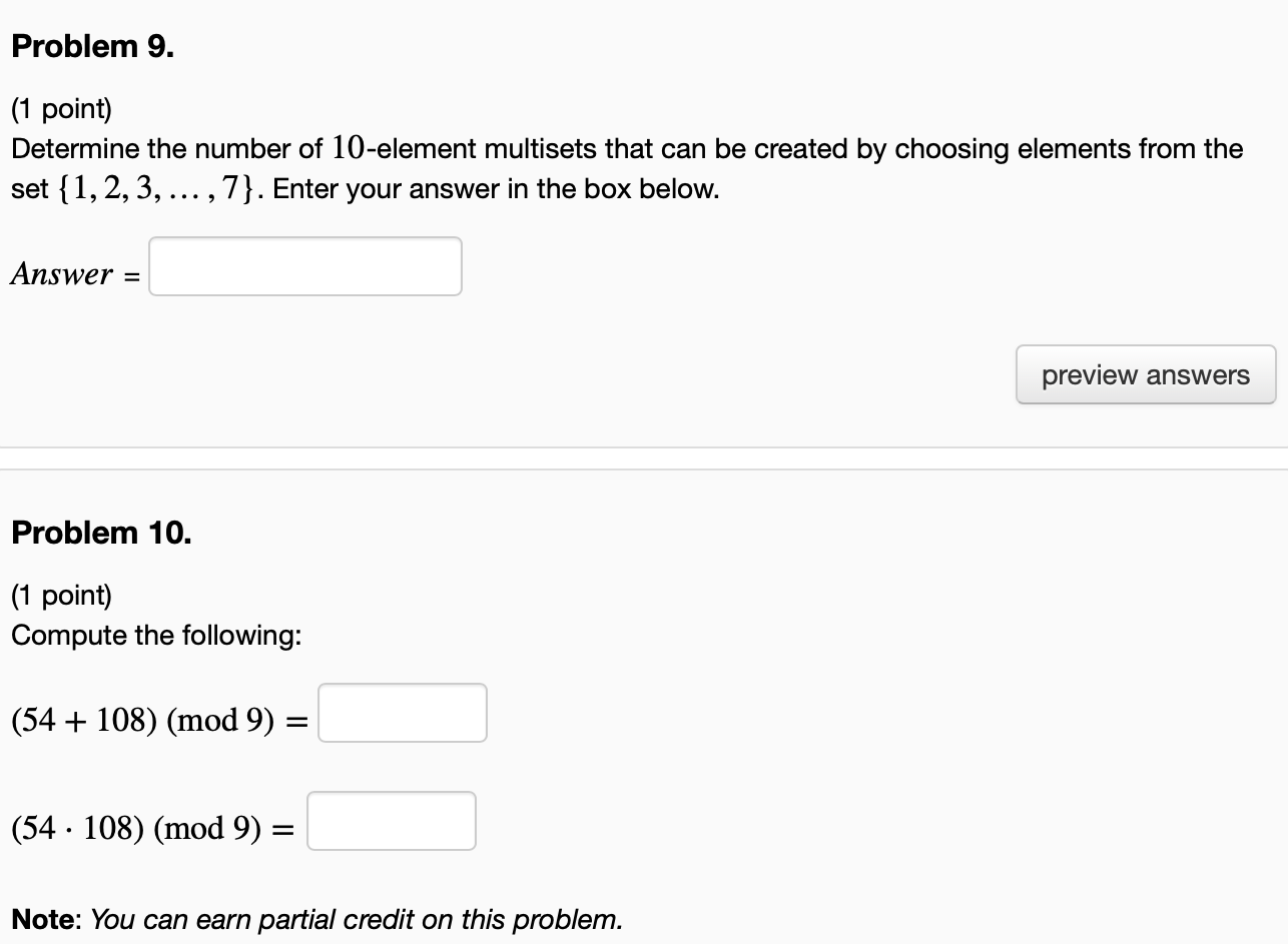 Solved Problem 9. (1 point) Determine the number of | Chegg.com