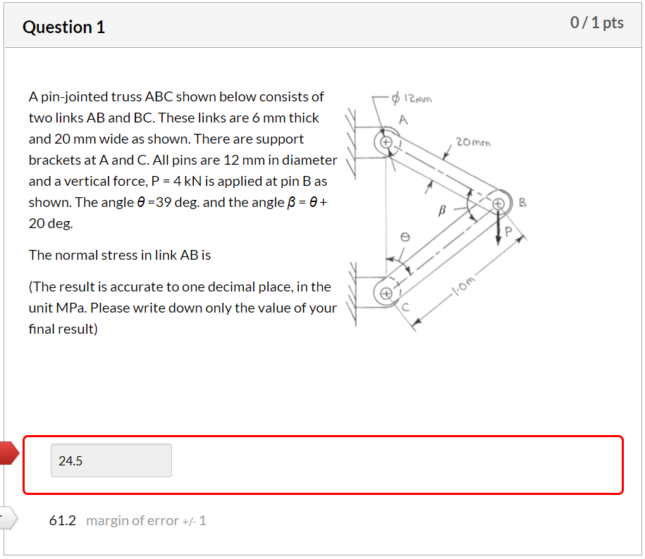 Question 1 0 1 Pts O 12mm A mm A Pin Jointed Truss Chegg Com