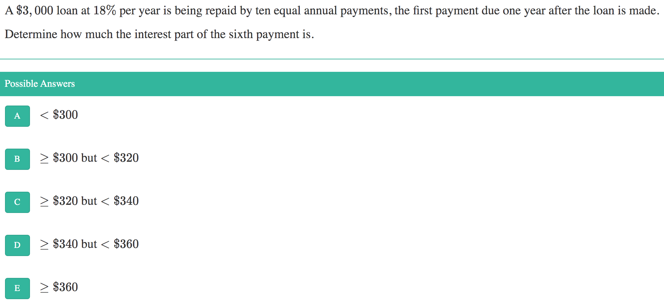 solved-a-3-000-loan-at-18-per-year-is-being-repaid-by-ten-chegg