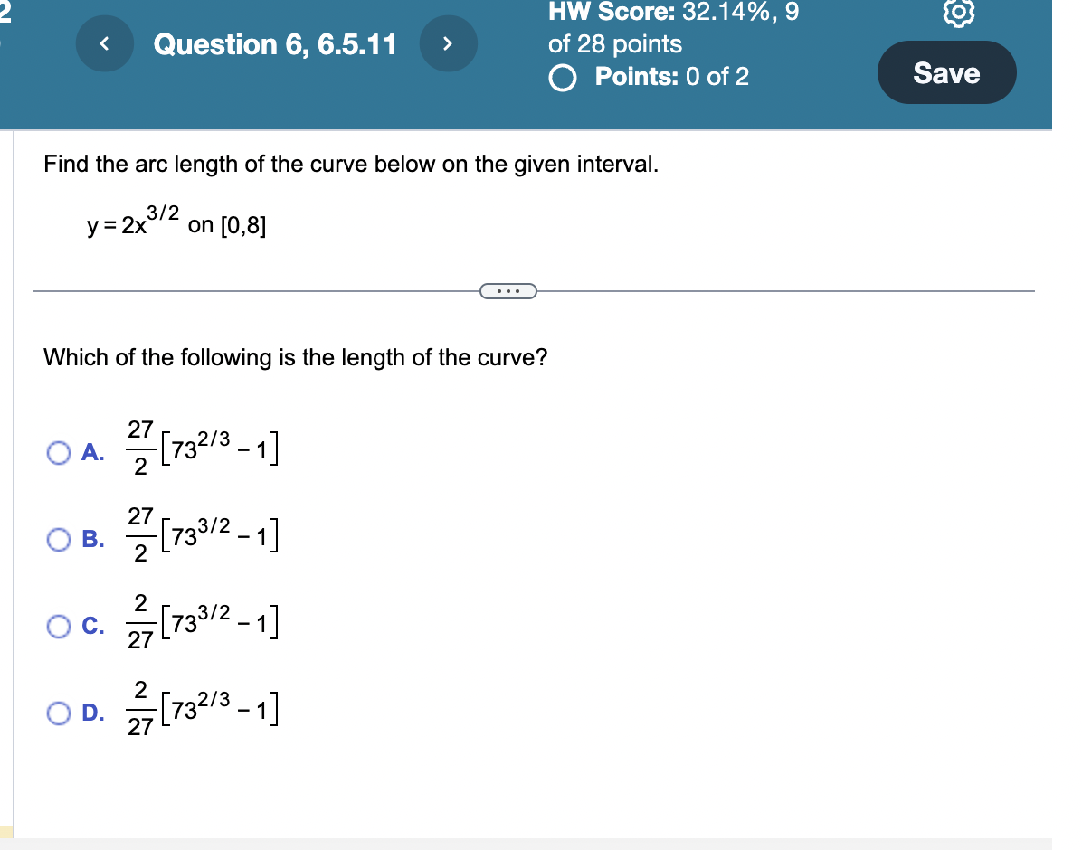 Solved Find The Arc Length Of The Curve Below On The Given 0359