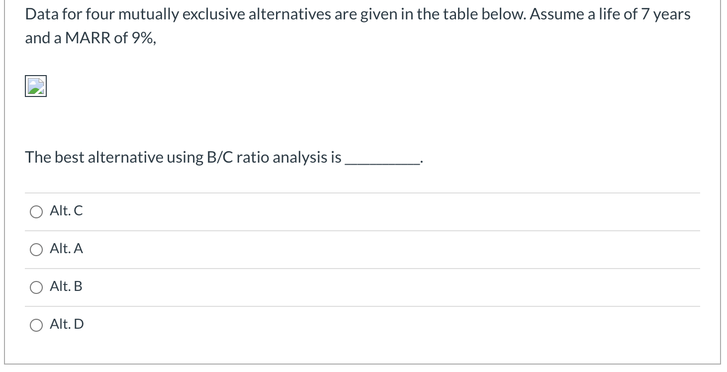 Solved Alt. A Alt. B Alt. C Initial Cost $5,600 EUAB $1,400 | Chegg.com