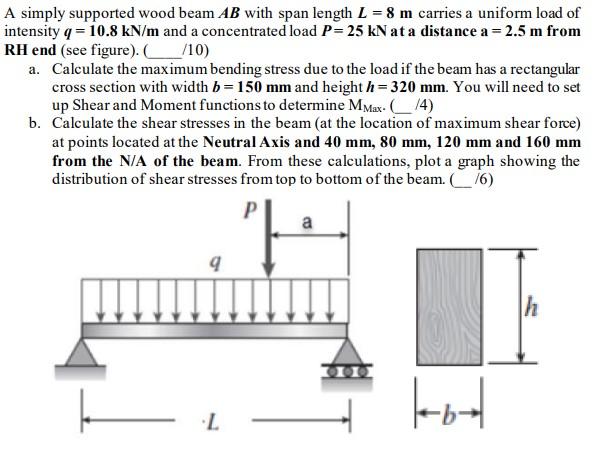 Solved A simply supported wood beam AB with span length L=8 | Chegg.com