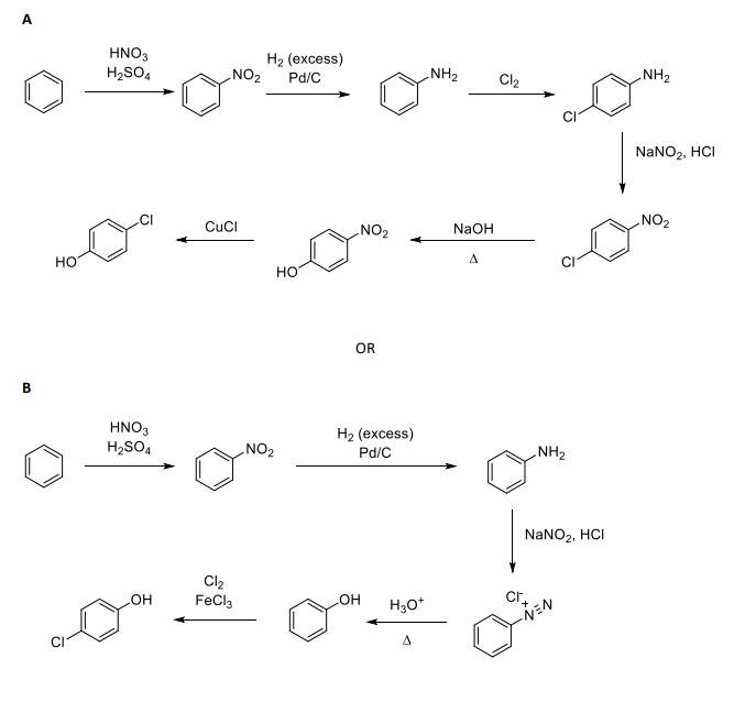 Solved А HNO3 H2SO4 H2 (excess) NO2 Pd/C NH2 Cl2 NH2 NaNO2, | Chegg.com