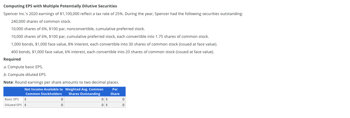 Solved Computing EPS With Multiple Potentially Dilutive | Chegg.com